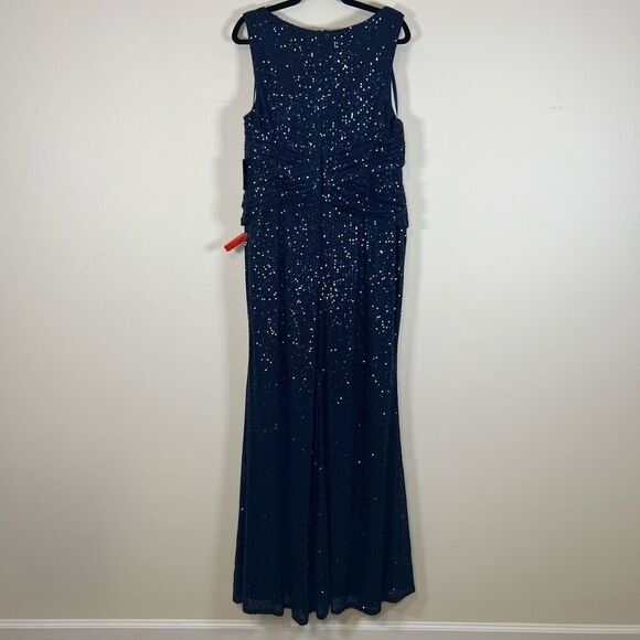 NWT Mac Duggal V-Neck Sequin Wrap Waist Gown Midnight Size 18 - Picture 12 of 15